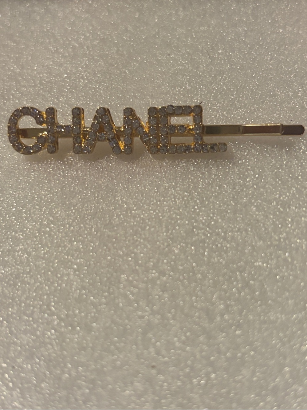 🆕 CHANEL Gold Crystal Logo Hair Slide Pin